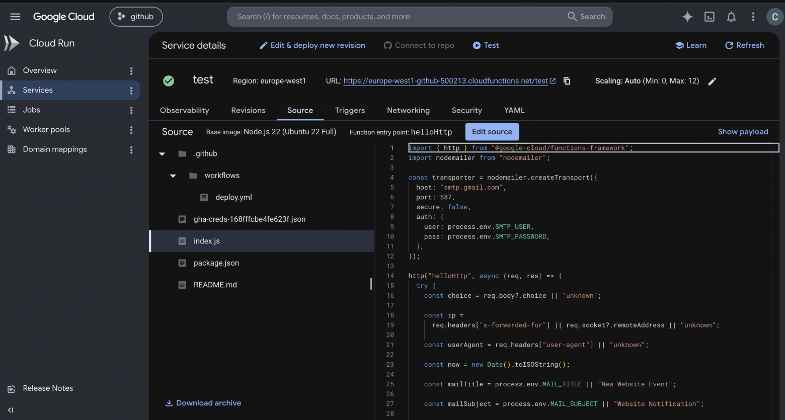 Интерфейс Google console